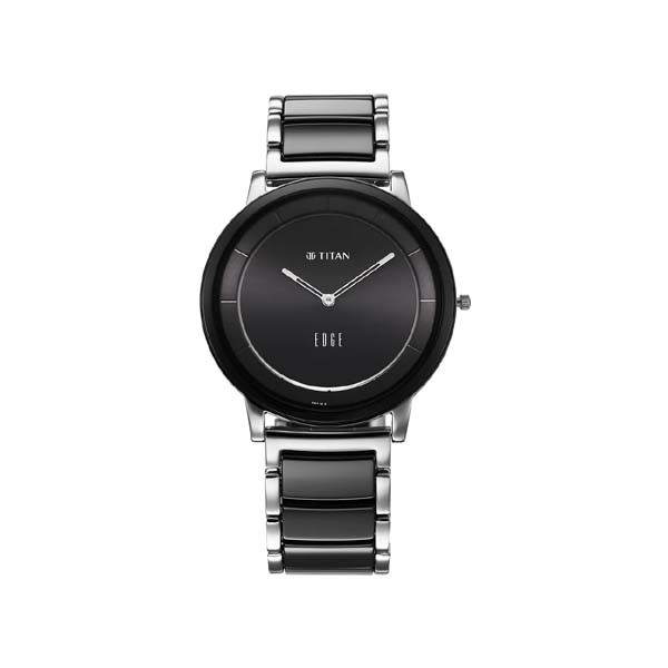 Titan Edge Fusion Quartz Analog Black Dial Two Toned Steel & Ceramic Strap Watch for Men (NT1878KD01)