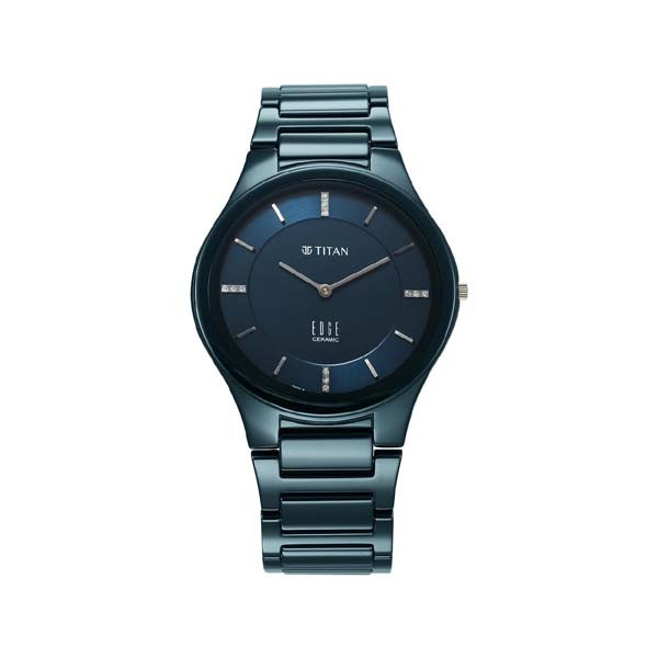 Titan Edge Ceramic Quartz in Atlantic Blue Dial with Diamonds Watch for Men (NT1696QC09)