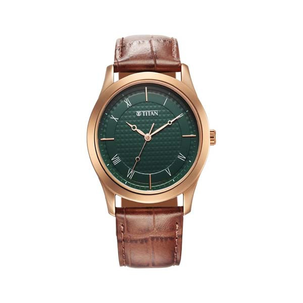 Titan Karishma Green Dial Analog Leather Strap Watch for Men (NT1823WL02)