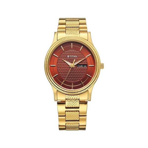 Titan Karishma Wedding Edit Quartz Analog with Day and Date Brown Dial Stainless Steel Strap Watch For Men (1650YM12)