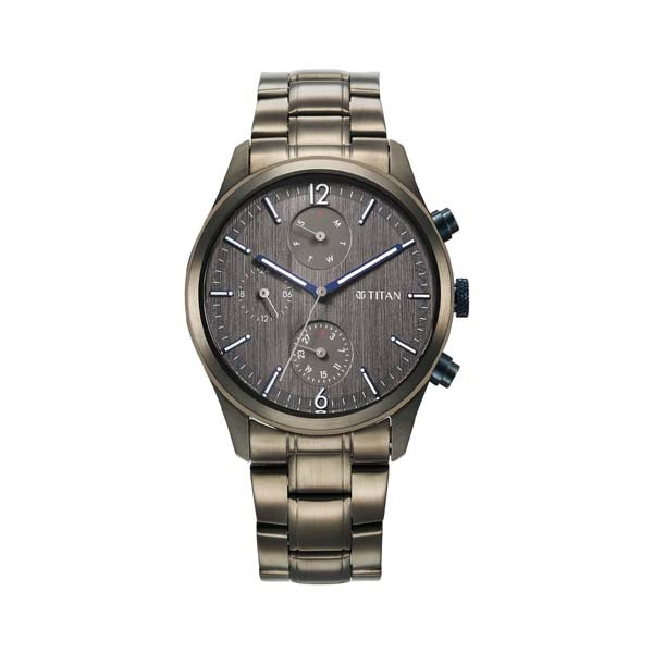 Titan Neo Splash Quartz Multifunction Anthracite Dial Stainless Steel Strap Watch for Men (NT1805KM07)