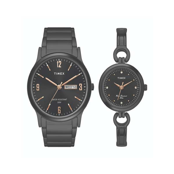 TIMEX Unisex Pairs Round Black Dial Analog Watch (TW00PR264)