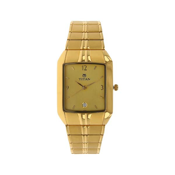 Titan Analog with Date Golden Dial Metal Strap watch for Men (NT9264YM02)