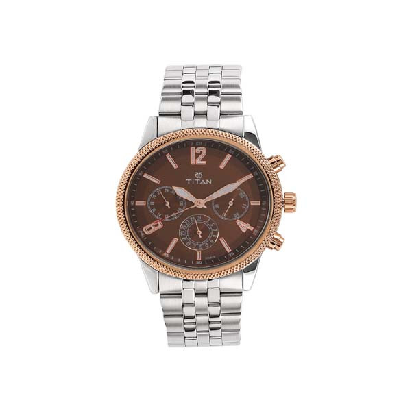 Titan Workwear Quartz Multifunction Brown Dial Stainless Steel Strap watch for Men (NS1734KM03)