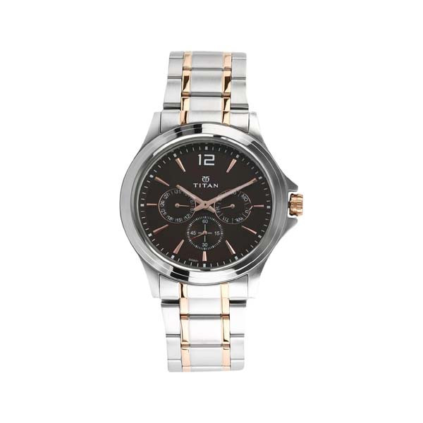 Titan Workwear Quartz Multifunction Brown Dial Stainless Steel Strap watch for Men (NT1698KM01)