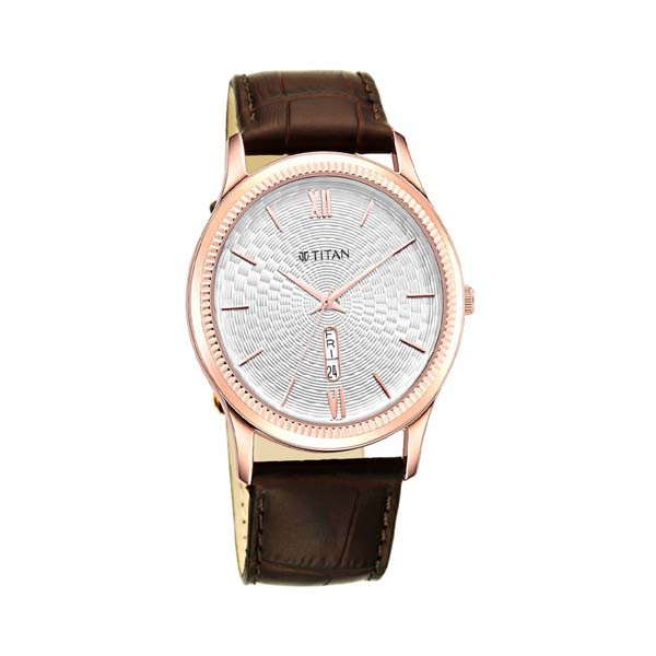 Titan Analog with Day and Date White Dial Leather Strap watch for Men (NT1824WL02)