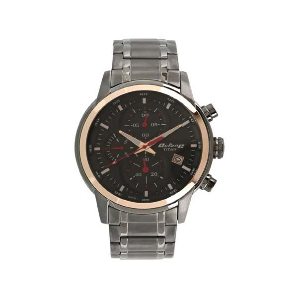 Titan Octane Quartz Chronograph Black Dial Stainless Steel Strap Watch for Men (NT90086KM03)