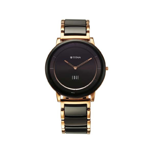 Titan Edge Fusion Quartz Analog Black Dial Black Steel & Ceramic Strap Watch for Men (NT1878KD03)