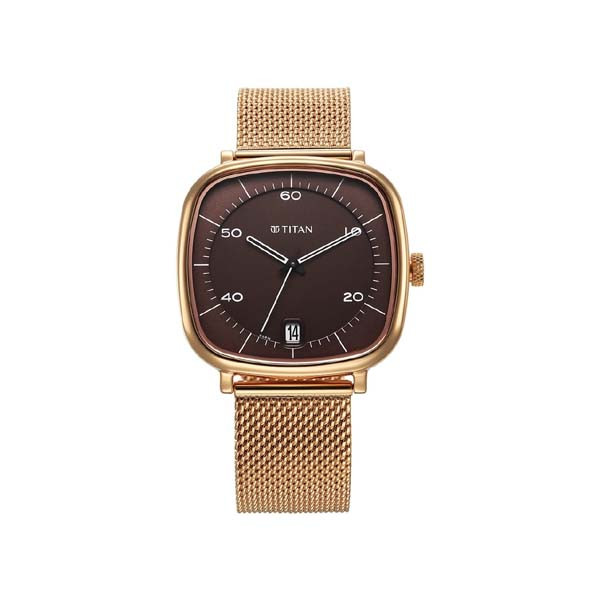 Titan Neo Curve Quartz Analog with Date Brown Dial Stainless Steel Strap Watch For Men (1885WM01)