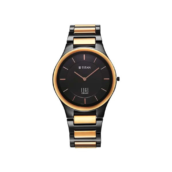 Titan Edge Ceramic Quartz in Midnight Gold with Black Dial Watch for Men (NT1696KC01)