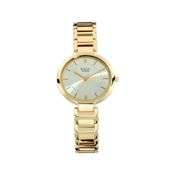 Titan Raga Viva Champagne Dial Women Watch With Metal Strap (NT2608YM01)