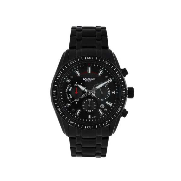 Titan Quartz Chronograph Black Dial Stainless Steel Strap Watch for Men (NT90077NM01)
