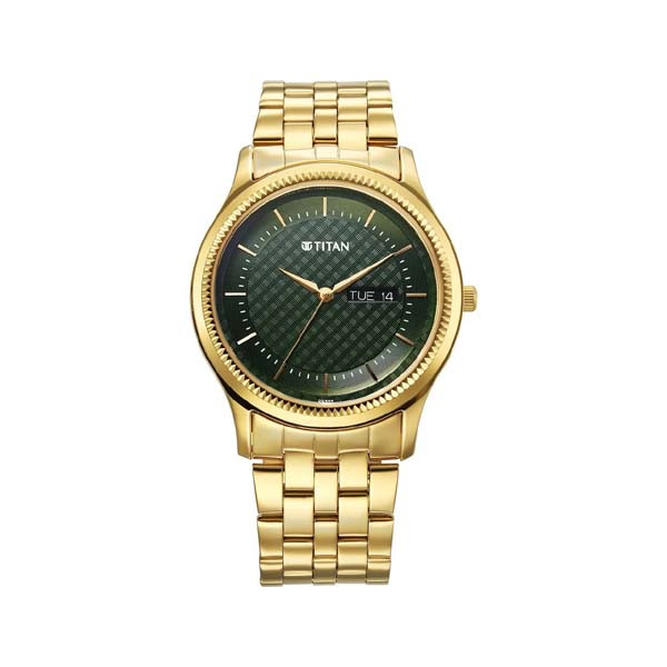 Titan Karishma Quartz Analog with Day and Date Green Dial Stainless Steel Strap Watch For Men (1824YM02)