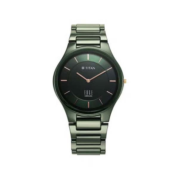 Titan Edge Ceramic Quartz in Glossy Green Dial Watch for Men (NT1696QC06)