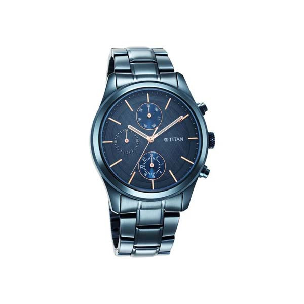 Titan Neo Splash Quartz Analog with Date Blue Dial Blue Stainless Steel Strap Watch For Men (NT1805QM01)