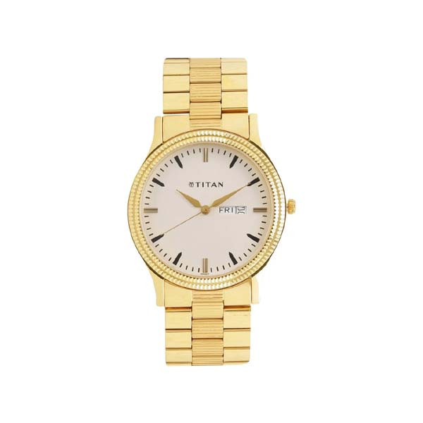 Titan Quartz Analog with Day and Date White Dial Stainless Steel Strap Watch for Men (NT1650YM03)