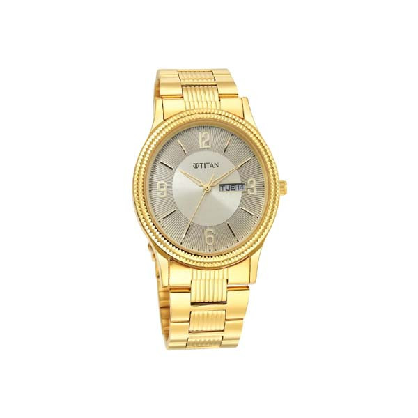 Titan Quartz Analog Champagne Dial Stainless Steel Strap Watch for Men (NT1650YM09)