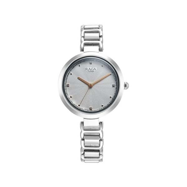 Titan Raga Memoirs Quartz Analog Silver Dial With Silver Color Metal Strap Watch For Women (NT2752SM01)