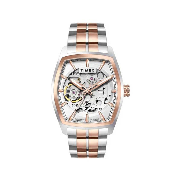TIMEX Men Silver Rectangle Dial Analog Automatic Watch (TWEG25903)