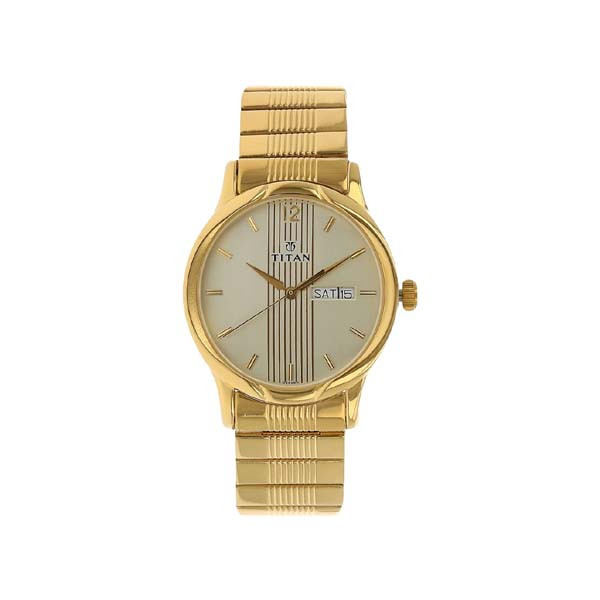 Titan Analog with Day and Date Champagne Dial Metal Strap watch for Men (NT1580YM05)
