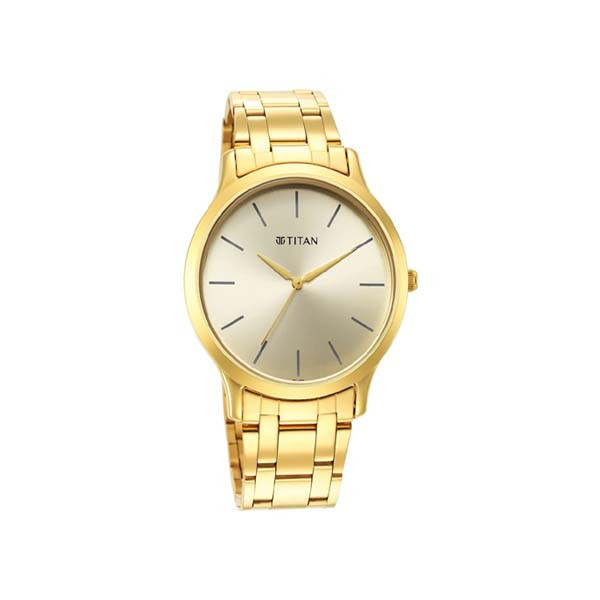 Titan Karishma Quartz Analog Champagne Dial Golden Stainless Steel Strap Watch For Men (NT1825YM08)