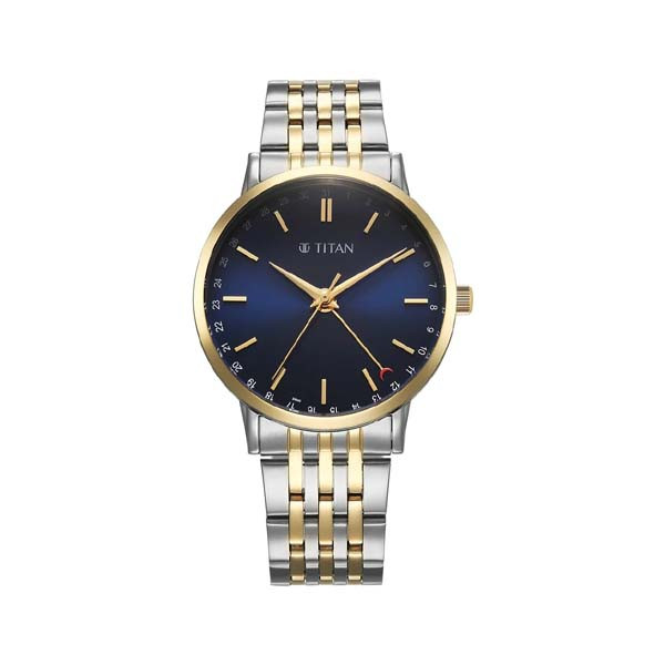 Titan Elegance Analog with Date by Hand and Blue Dial Stainless Steel Two Toned Strap Watch for Men (90202BM01)