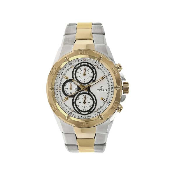 Titan Chronograph White Dial Stainless Steel Strap watch for Men (NT9308BM01)