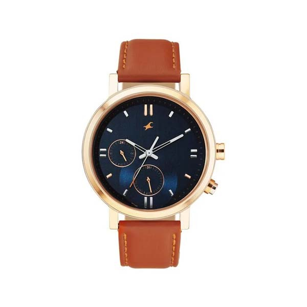 Fastrack Tick Tock Quartz Analog Blue dial Leather Strap Watch for Guys (NT3287KL03)