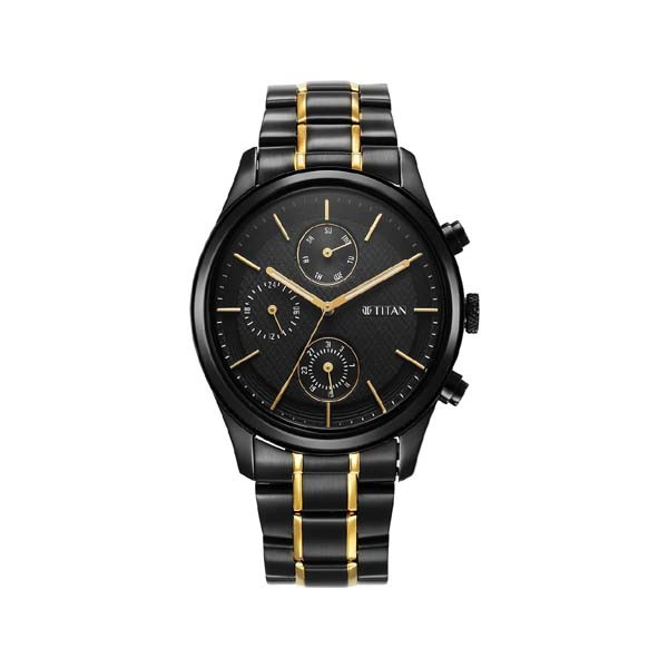 Titan Quartz Analog with Day and Date Black Dial Watch for Men (NT1805KM06)