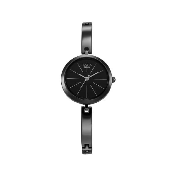 Titan Raga Viva Quartz Analog Black Dial Grey Metal Strap Watch for Women (NT2606QM04)
