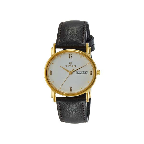 Titan White Dial Analog with Day and Date Leather Strap watch for Men (NM1445YL04)